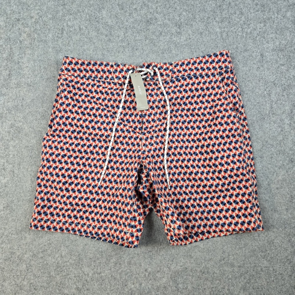 NWT J Crew Swim Trunks Shorts Mens 29 Red Blue Geometric Print Drawstring New
